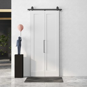 Porta Scorrevole a Libro 90x210 cm con Superficie Verniciabile in MDF e Carbonio Bianco...