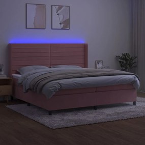 Letto a Molle con Materasso e LED Rosa 200x200 cm in Velluto