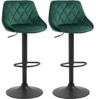 Set 2 Sgabelli da Bar 51,5x48x83-104 cm in Tessuto Effetto Velluto Verde