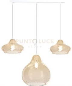 Sospensione bianco 3 luci rettangolare vetri (2 x piccolo + 1 x gra...