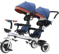 Passeggino Triciclo Gemellare con Sedile Girevole 360 Kidfun Tricyg Blu