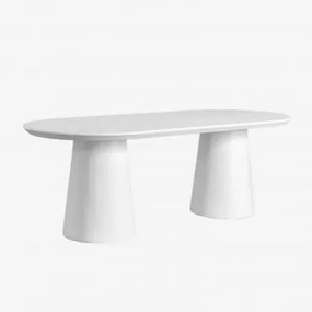 Tavolo da Pranzo Ovale in Cemento (220x95 cm) Noemi Bianco brillante - Sklum