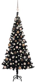 Albero di Natale Preilluminato con Palline Nero in PVC, Albero di Natale Preilluminato con Palline Nero 120 cm PVC