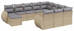 Set Divani da Giardino 11 pz con Cuscini Beige in Polyrattan