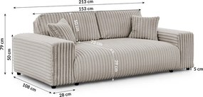 Divano grigio chiaro con rivestimento in velluto a coste 213 cm Justin – Ropez