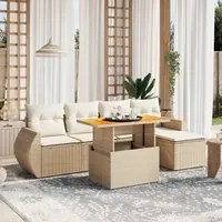 Set Divano da Giardino 6 pz con Cuscini Beige in Polyrattan 3272171