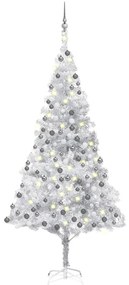 Albero di Natale Preilluminato con Palline Argento in PET, Albero di Natale Preilluminato con Palline Argento 210 cm PET III