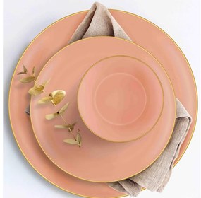 Set da tavola 24 pezzi color salmone e oro, in ceramica