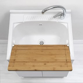 Lavatoio con mobile 60x50 cm 2 ante bianco con vasca in resina e asse lavapanni