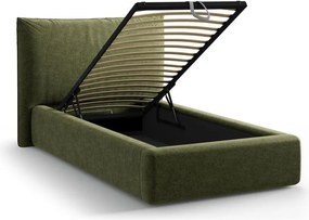 Letto singolo imbottito verde con contenitore con rete inclusa 90x200 cm Kaelle – Micadoni
