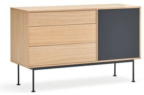 Cassettiera grigio antracite con impiallacciatura in rovere , larghezza 128 cm Yoko - Teulat