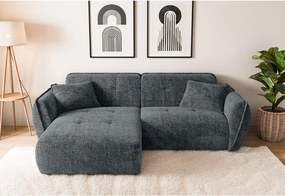 Divano angolare grigio scuro (con penisola a sinistra/con chaise lounge) con rivestimento in ciniglia Nelia – Ropez