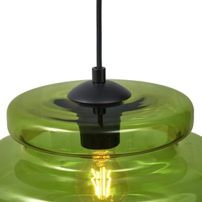 Lampada a sospensione retrò nera con vetro verde 4 luci - Denise