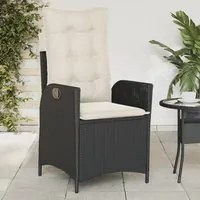 Sedia Reclinabile da Giardino con Cuscini Nera in Polyrattan 365256