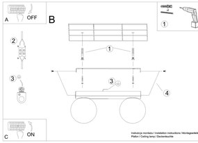 Lampada da soffitto nera con paralume in vetro ø 12 cm Umerta - Sollux