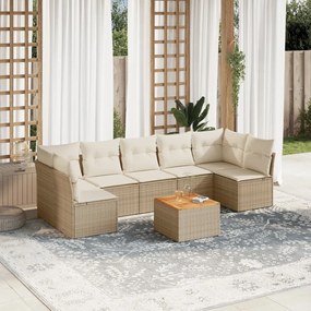 Set divano da giardino 8 pz con cuscini beige in polyrattan