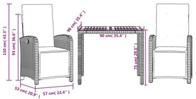 Set da Bistrò 3 pz con Cuscini Grigio in Polyrattan