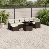 Set Divani da Giardino 8 pz con Cuscini Marrone in Polyrattan 3267433