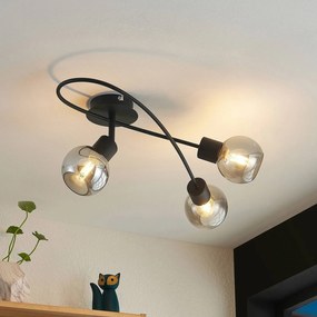Lindby plafoniera Elaina, 54 cm, a 3 luci, nero/fumo, E14