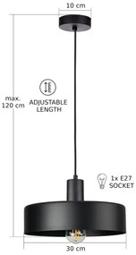 Lampadario a sospensione con cavo ARCANE 1xE27/60W/230V nero