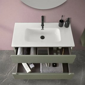 Mobile bagno sospeso cannettato 90 cm verde con specchio  Bali