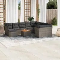 Set Divani da Giardino 11 pz con Cuscini in Polyrattan Grigio 3223974