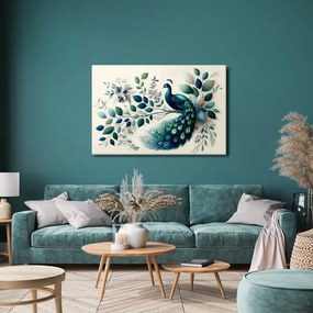 Quadro su tela – Pavone elegante tra le foglie