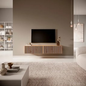 Mobile TV Sospeso Listellato 140 Cm Rovere E Nero Astra