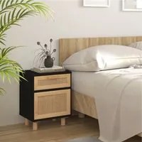 Comodino Nero in Legno Massello di Pino e Rattan Naturale cod mxl 31109