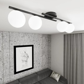 Plafoniera Moderna Nettuno Acciaio Nero Vetro 4 Luci E14 Ip20
