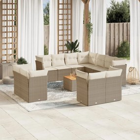 Set divani da giardino 12 pz con cuscini beige in polyrattan