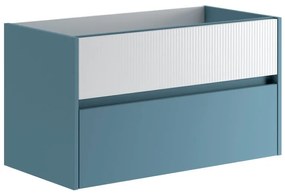 Mobile da bagno sotto lavabo Niwa blu pacifico frontale in vetro bianco laccato opaco L 89.5 x H 50 x P 45.5 cm 2 cassetti, lavabo non incluso