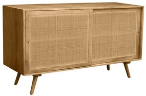 Credenza in legno massello di mango e motivo a intreccio in rattan 2 ante scorrevoli L135 cm ACANGE