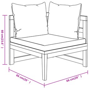 Set Divani Giardino 3 pz Cuscini Bianco Crema in Legno d'Acacia