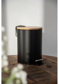 Pattumiera nera con coperchio in bambù , 3 l Tortona - Wenko