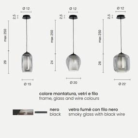 Lampada sospensione BONNIE con 3 diffusori in vetro soffiato 45 cm Fumč