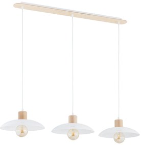 Sospensione Nordica Ishtar 3 Luci In Legno E Acciaio Bianco