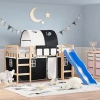 Letto a Soppalco con Tunnel Bambini Bianco e Nero 80x200cm Pino 3207036