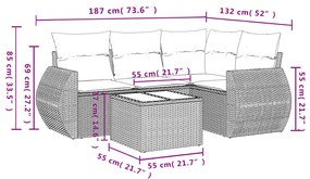 Set Divani da Giardino 5 pz con Cuscini in Polyrattan Nero