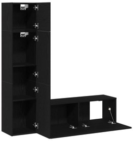 Set di mobili tv da parete 3 pezzi nero rovere in legno ingegnerizzato