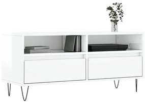 Mobile porta tv bianco lucido 100x34,5x44,5cm legno multistrato