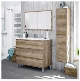 Mobile bagno 80 cm con lavabo, colonna e specchio rovere - Dakota 96249