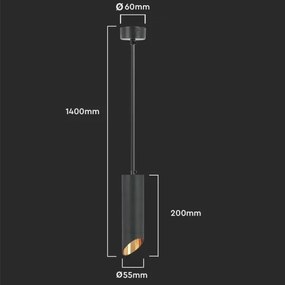 Lampadario a sospensione con supporto rigido 1xGU10/35W/230V 20 cm nero