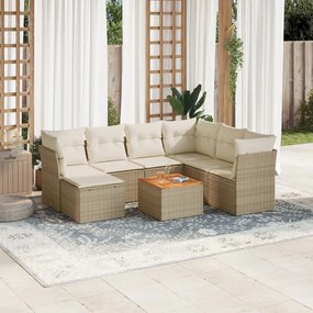 Set divano da giardino 8 pz con cuscini beige in polyrattan