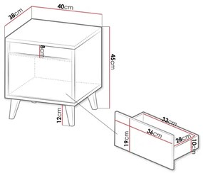 SET 2x Comodino NORD 45x40 cm marrone/antracite