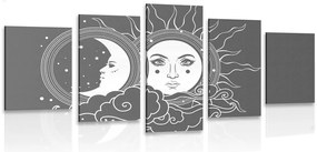 Quadri 5 pezzi – Armonia in bianco e nero di sole e luna