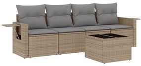 Set divano da giardino 5 pz con cuscini beige in polyrattan