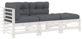 Set divani da giardino 3pz con cuscini in legno massello bianco