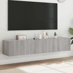 Mobili tv a parete con luci led 2pz grigio sonoma 80x35x31 cm