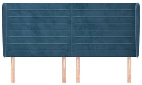 Testiera ad orecchio blu scuro 183x23x118/128 cm in velluto